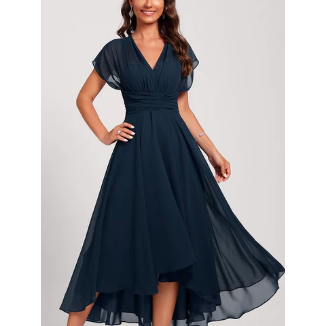 Dame V Utringning Korte Ermer Elegant Kjole | Midi