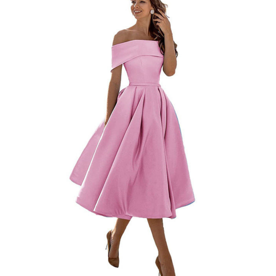 Dame Off-Shoulder Plissert Kjole | Midi