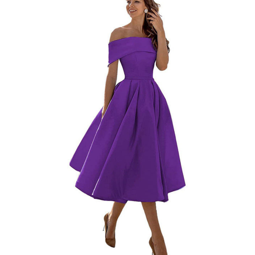 Dame Off-Shoulder Plissert Kjole | Midi