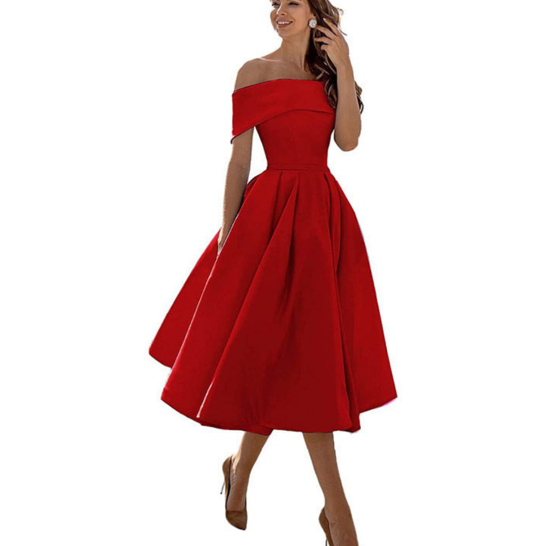 Dame Off-Shoulder Plissert Kjole | Midi