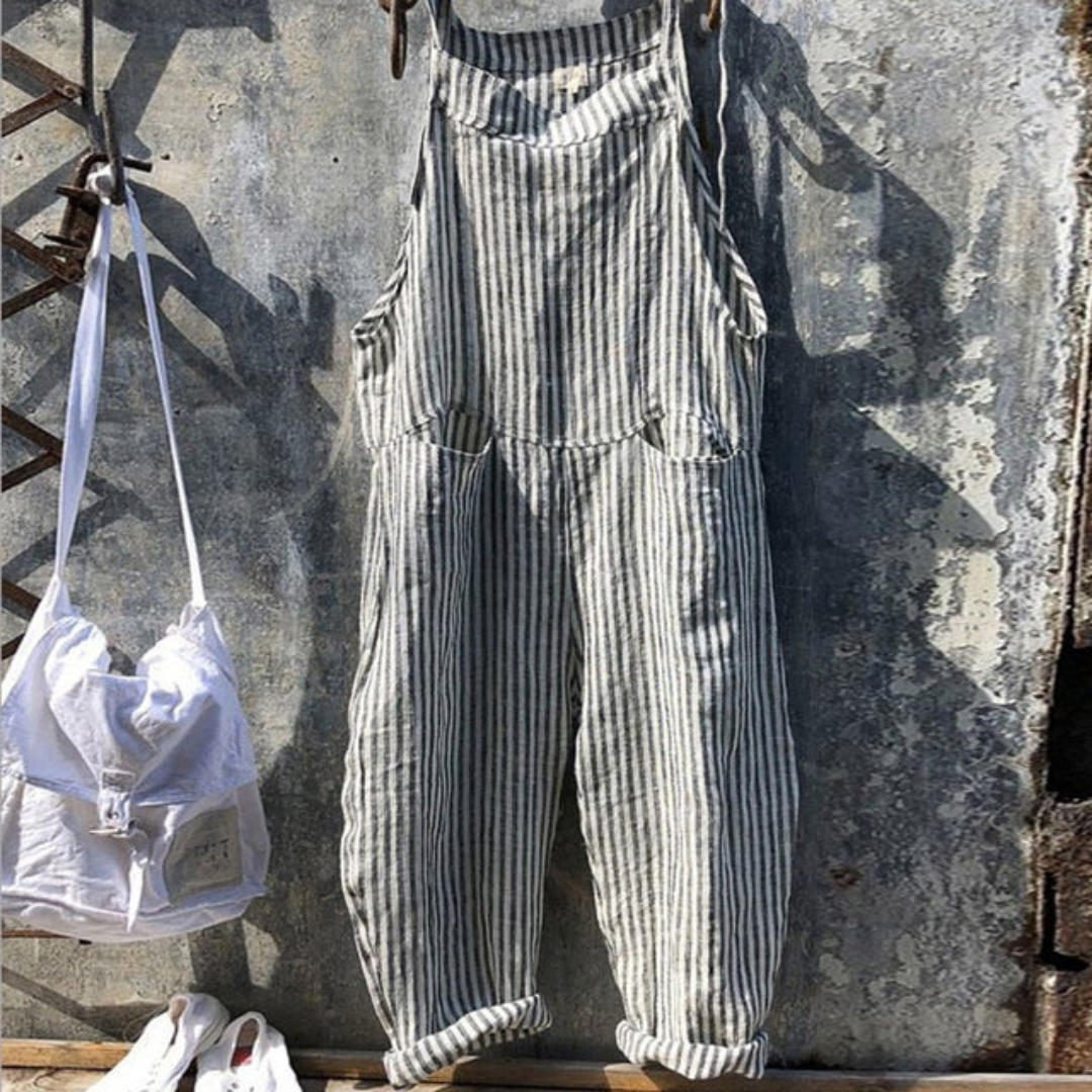 Dame Avslappet Passform Stripete Jumpsuit | Uten Ermer