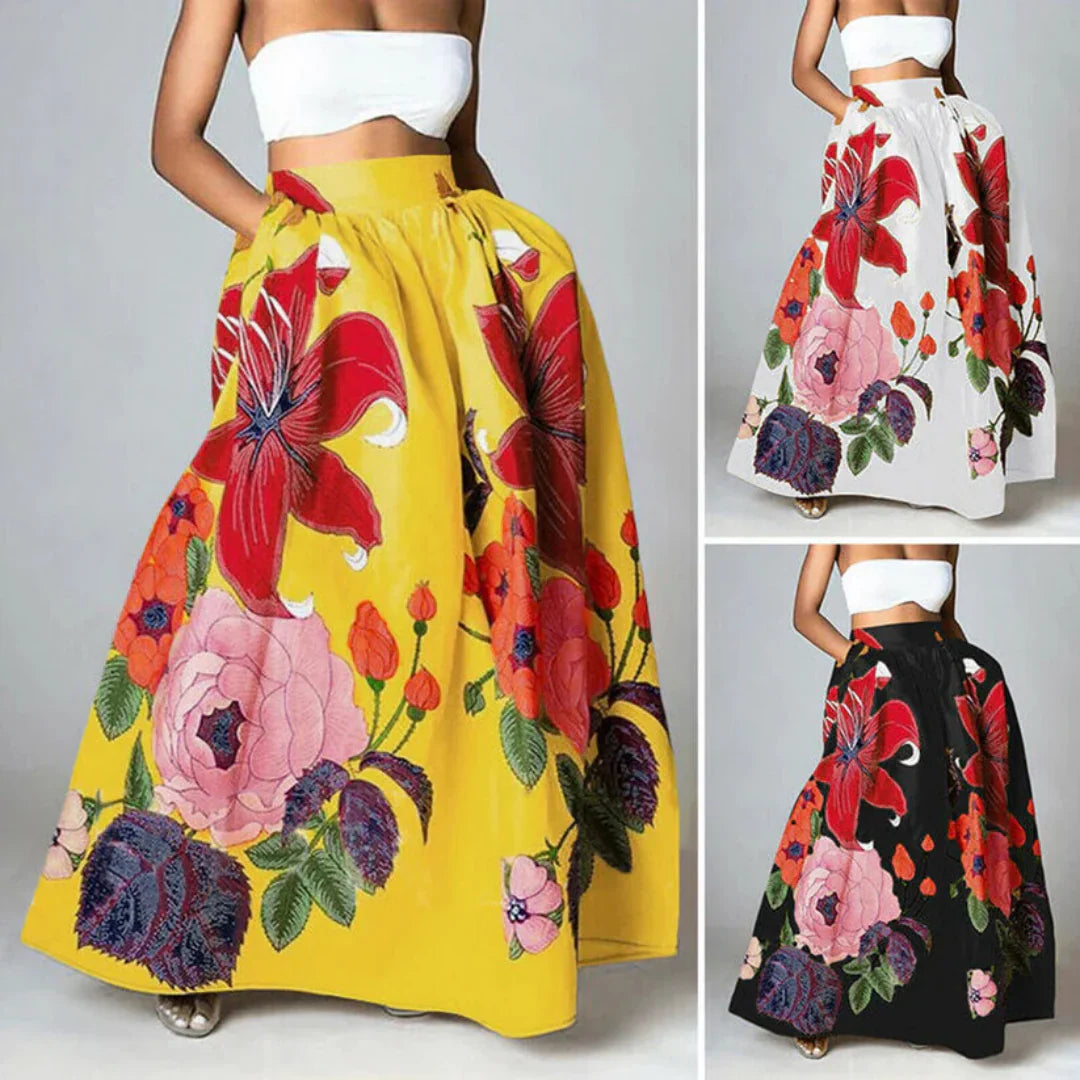 Damen Høytaljert Blomster Mønster Skjørt | Elegant
