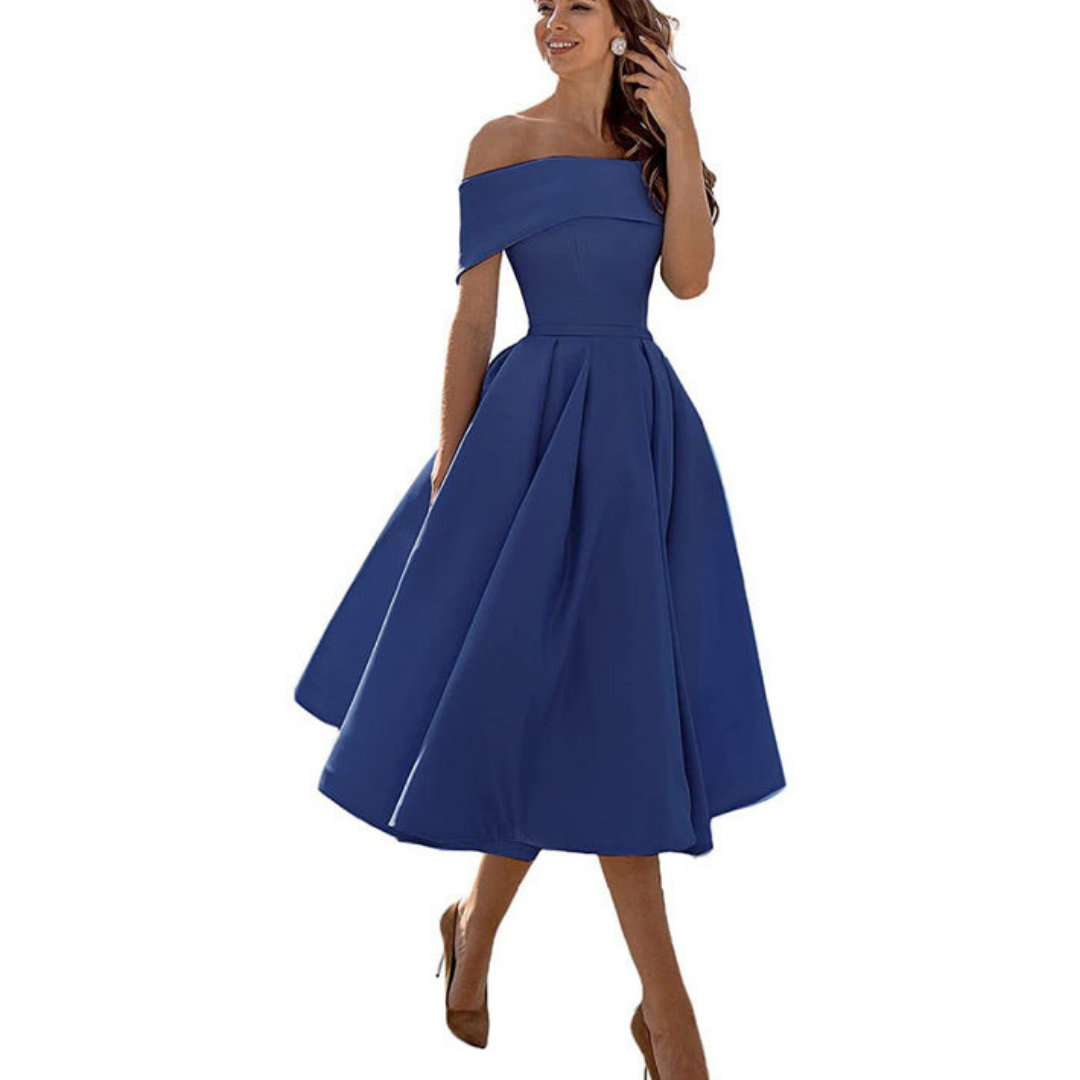 Dame Off-Shoulder Plissert Kjole | Midi