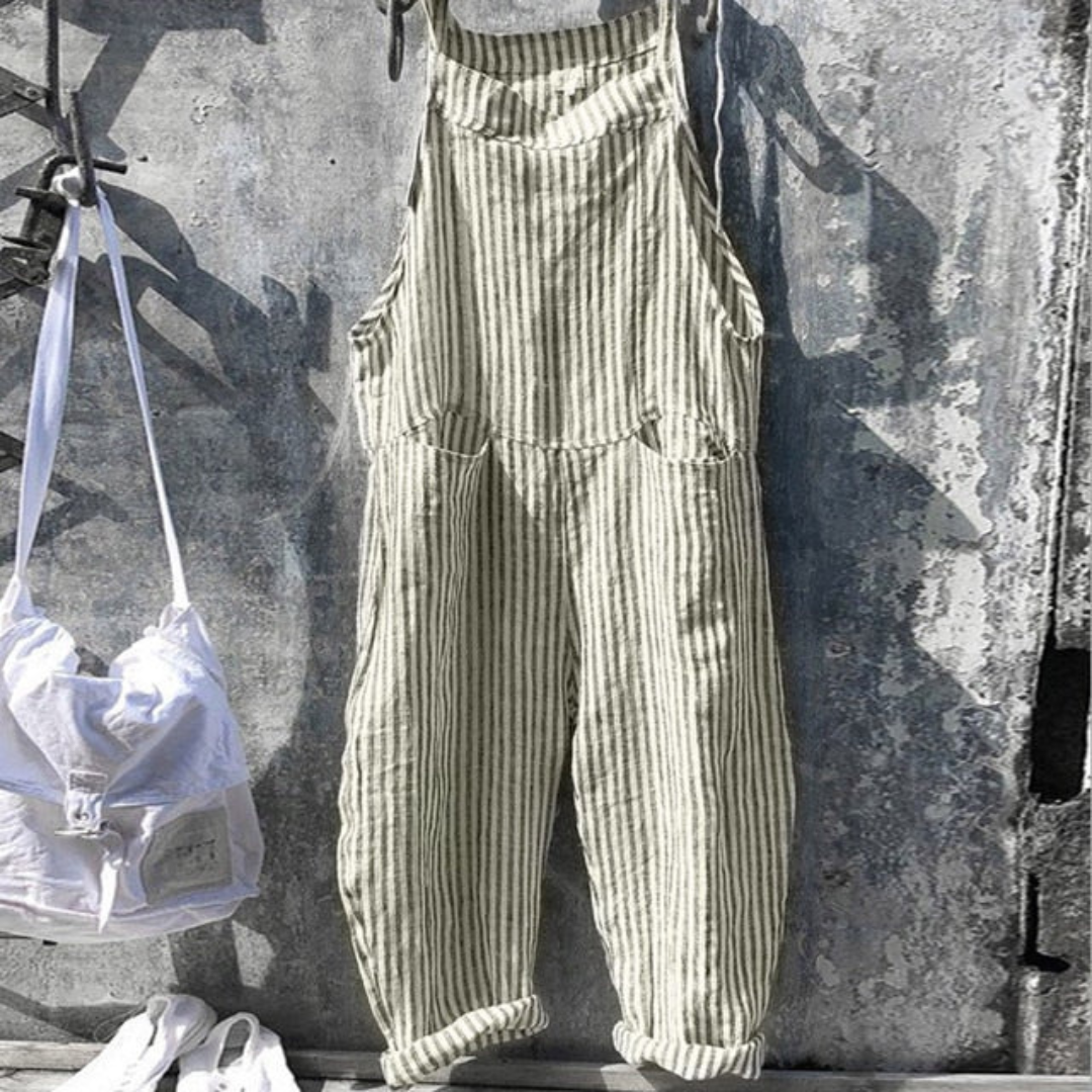 Dame Avslappet Passform Stripete Jumpsuit | Uten Ermer