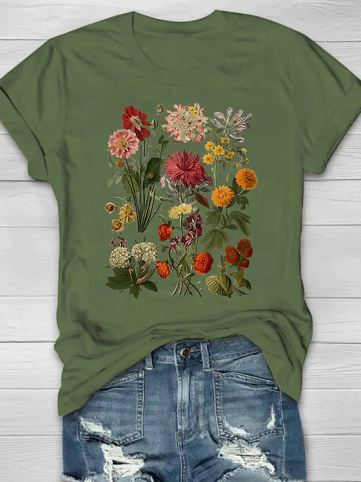 Tasiana | Vintage Dame-T-skjorte med Blomstertrykk