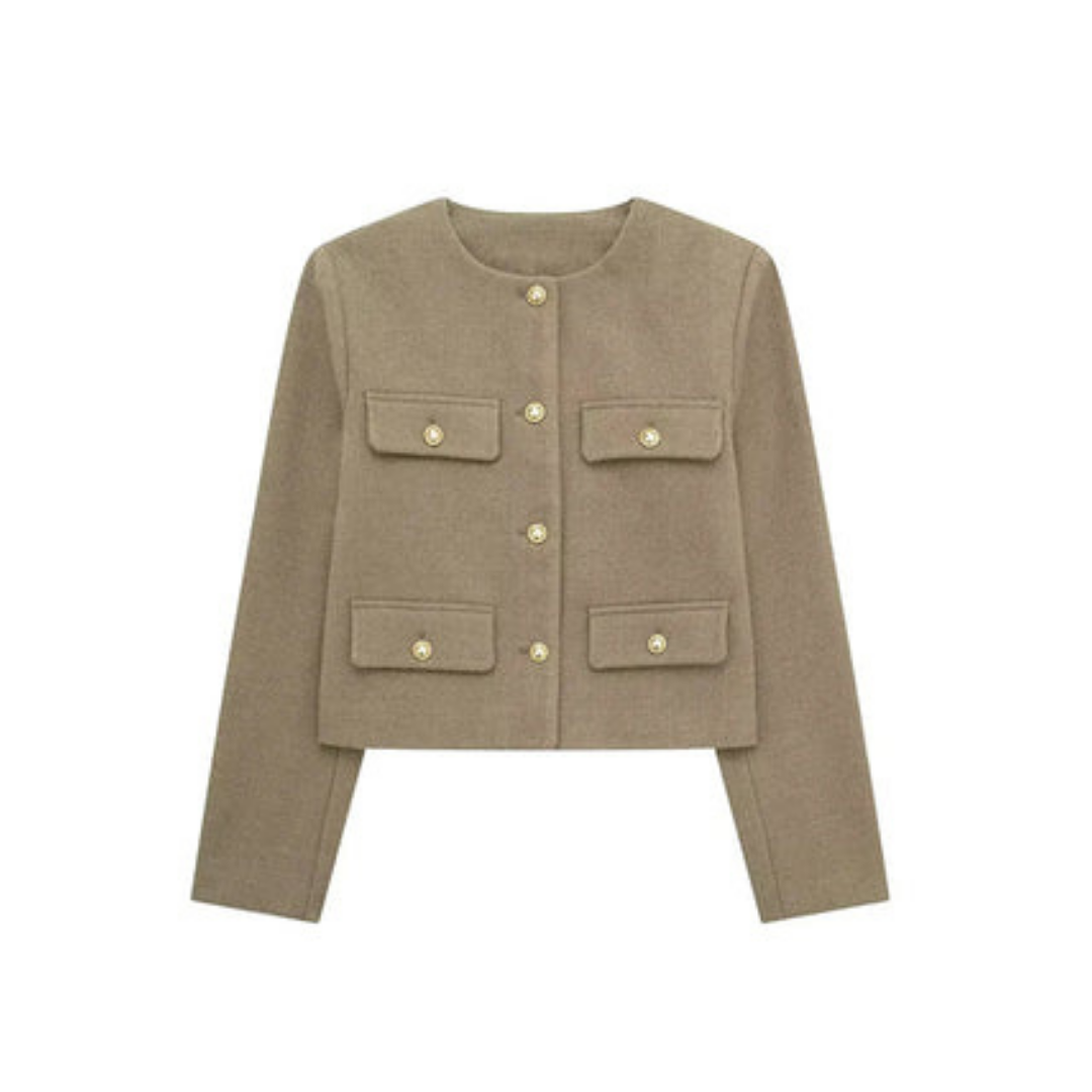 Damen Elegant Korte Vintage Jakke | Langermet