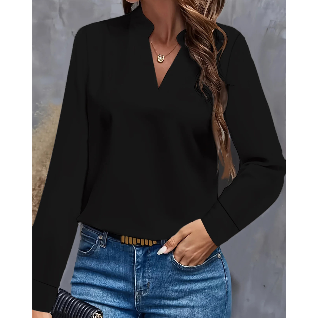 Damen V-Hals Langermet Bluse | Behagelig