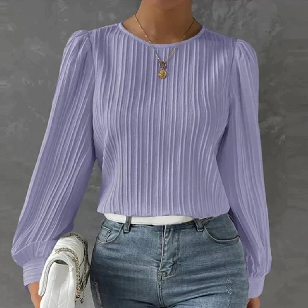 Damen Elegant Plisserte Bluse | Langermet