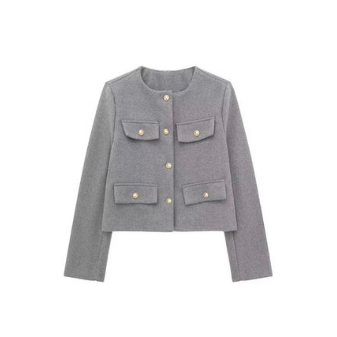 Damen Elegant Korte Vintage Jakke | Langermet