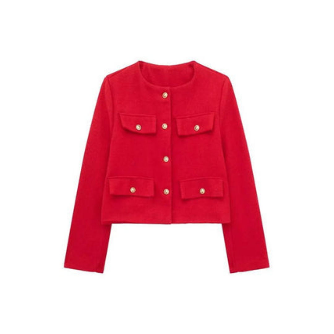 Damen Elegant Korte Vintage Jakke | Langermet