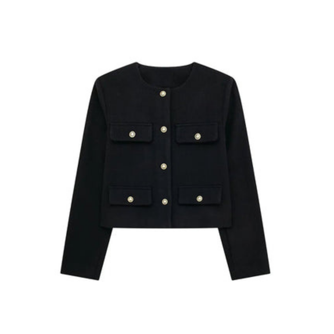 Damen Elegant Korte Vintage Jakke | Langermet