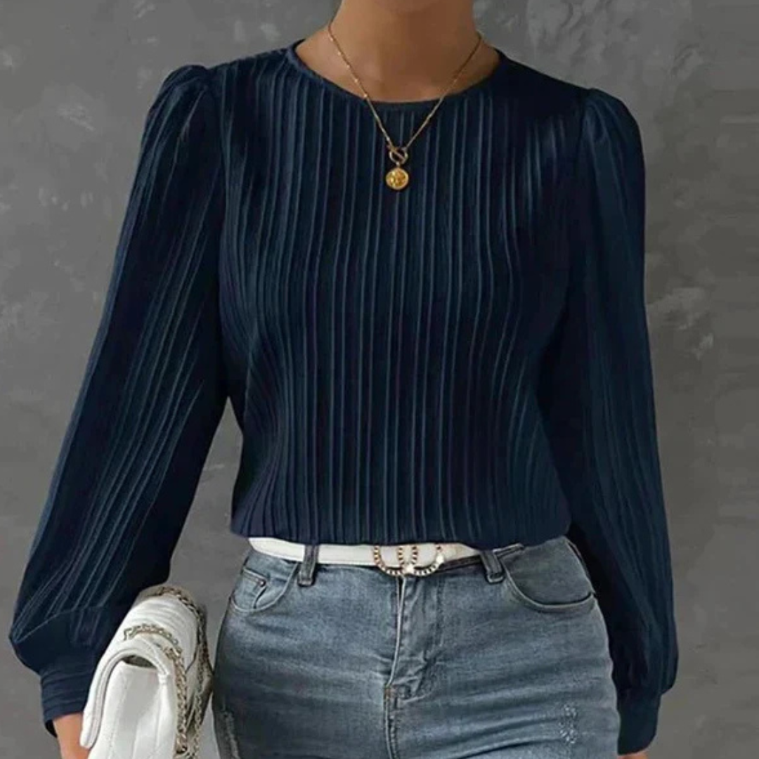 Damen Elegant Plisserte Bluse | Langermet