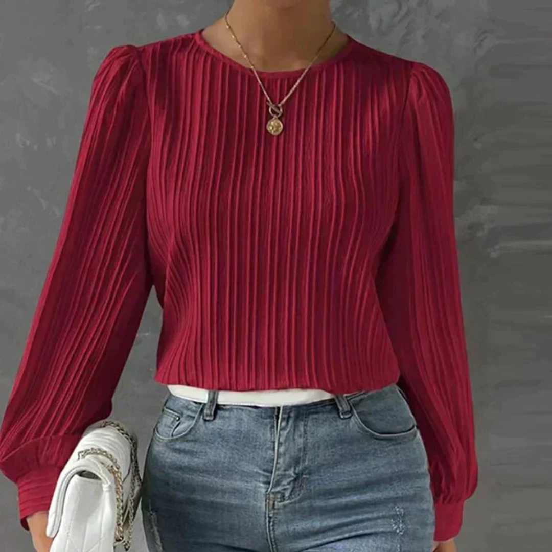 Damen Elegant Plisserte Bluse | Langermet