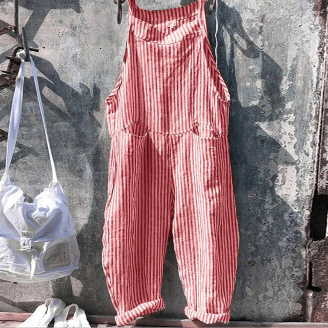 Dame Avslappet Passform Stripete Jumpsuit | Uten Ermer