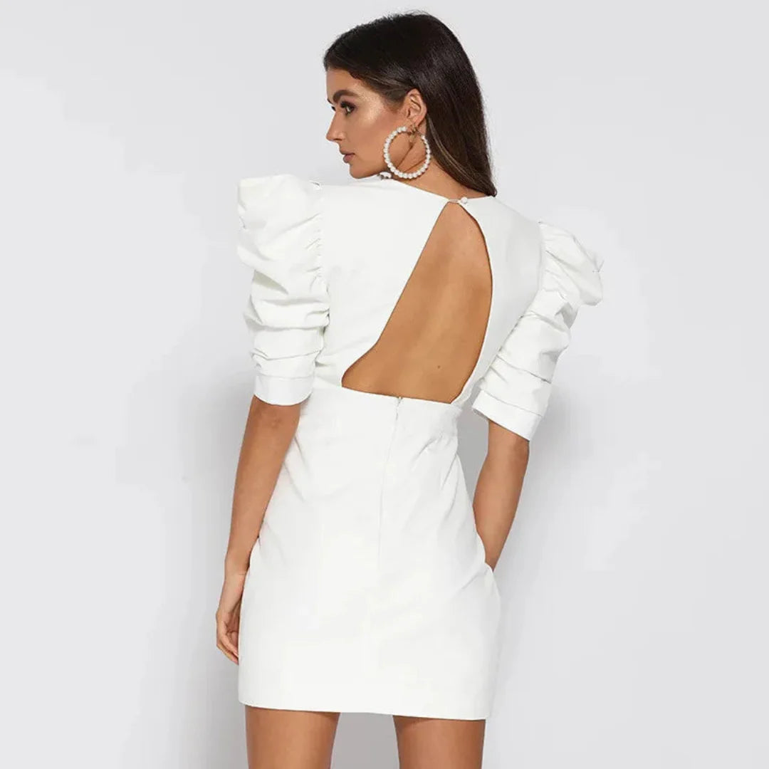 Damen V-Utringning Puffermed Kjole | Mini