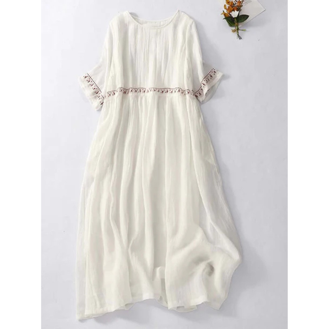 Damen Lose Bestickt Rundhalsausschnitt Kjole | Maxi