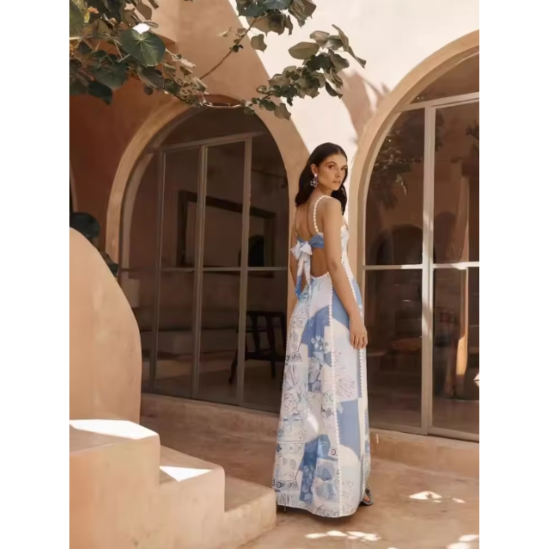 Damen Kvadratisk Utringning Patchwork Kjole | Maxi