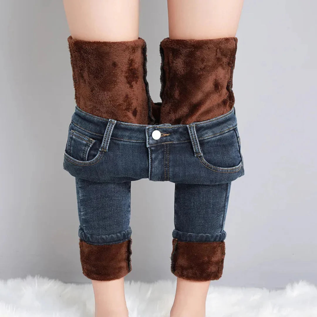 Damen Stretch Varme Jeans | Høy Midje