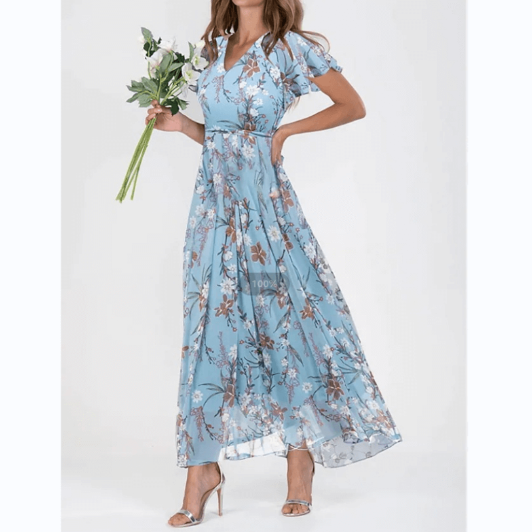 Dame V Utringning Blomstertrykk Lang Kjole | Maxi
