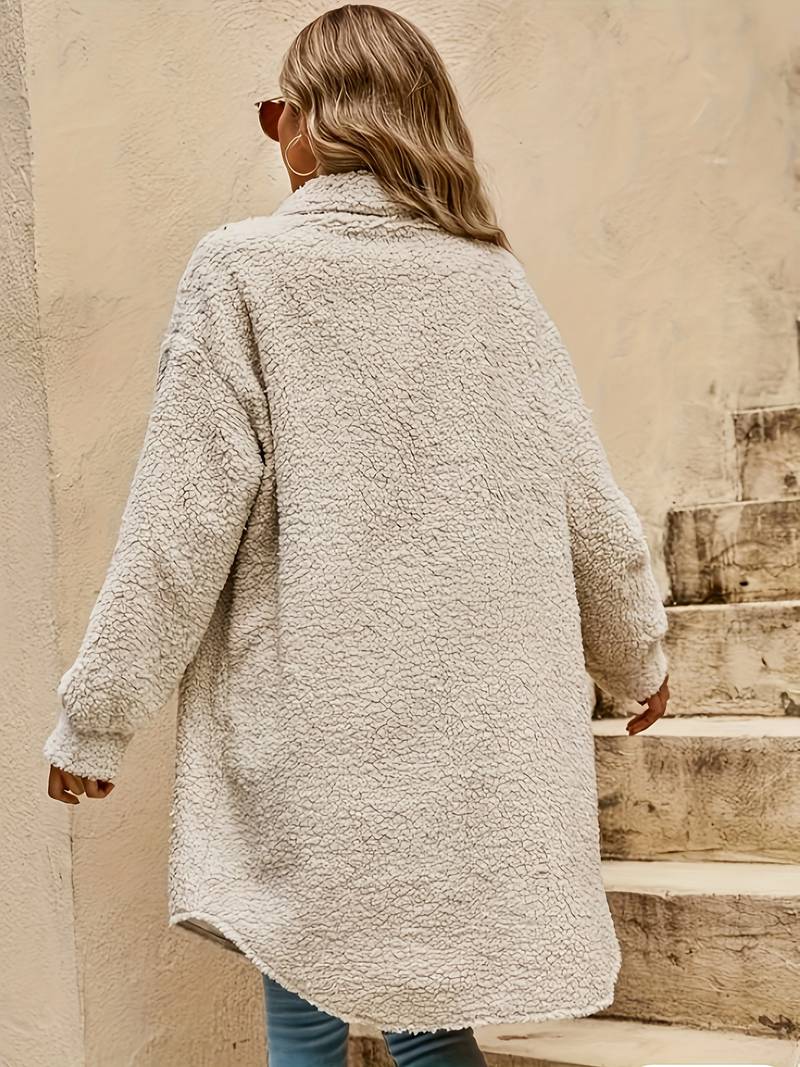 Lang dames teddy-kåpe | Beige