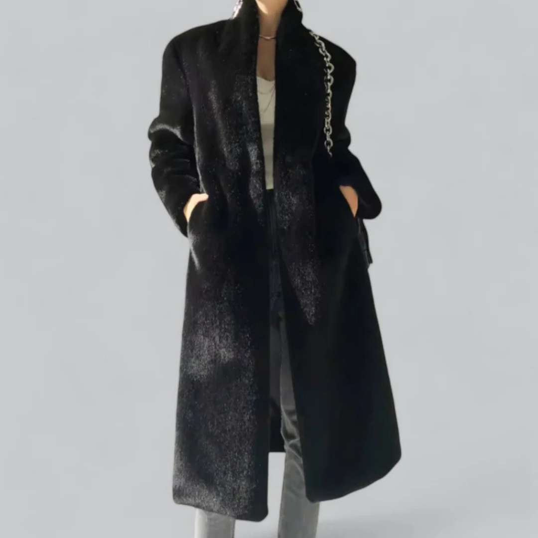 Damen Lange Vinter Varme Trench Mantel | Svart