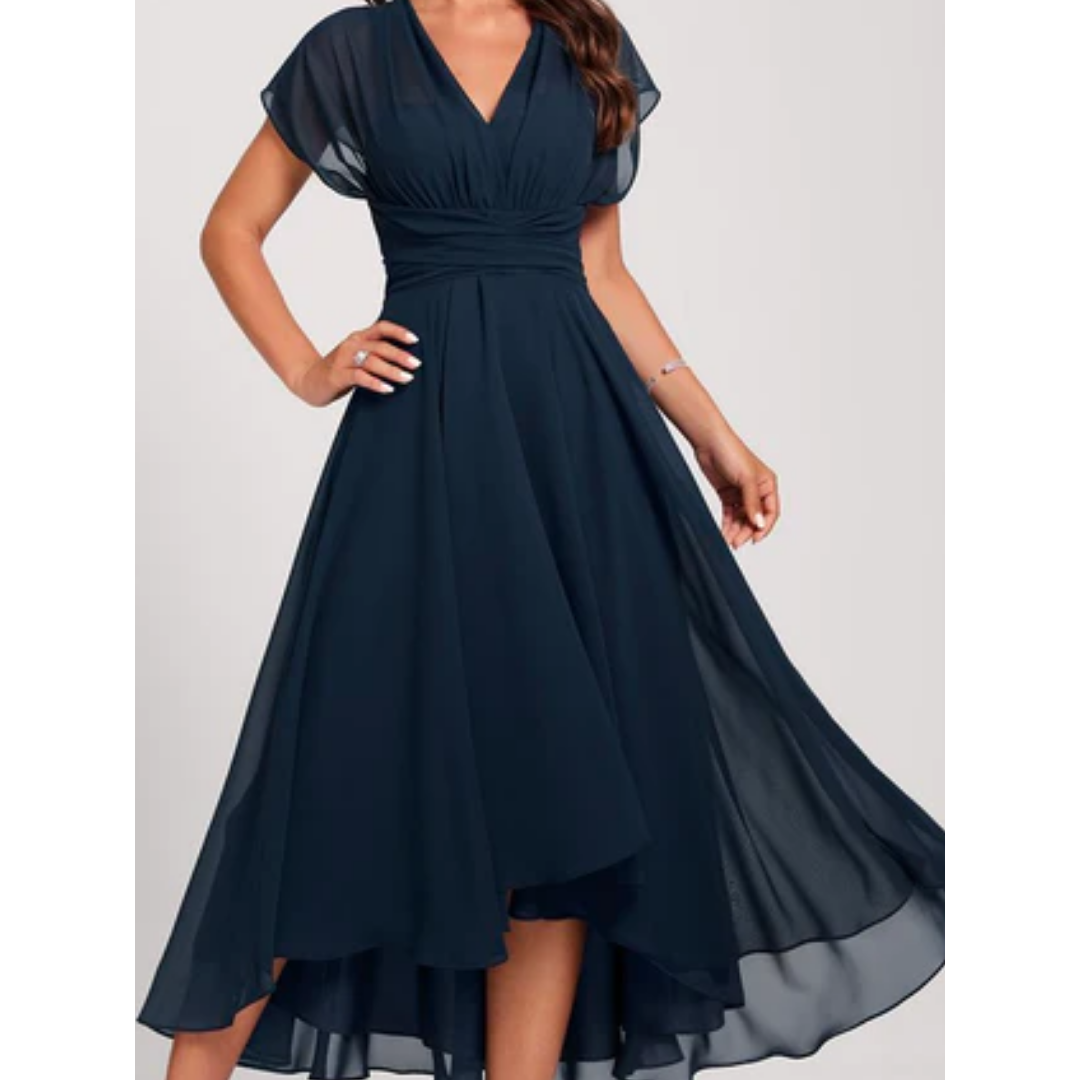 Dame V Utringning Korte Ermer Elegant Kjole | Midi