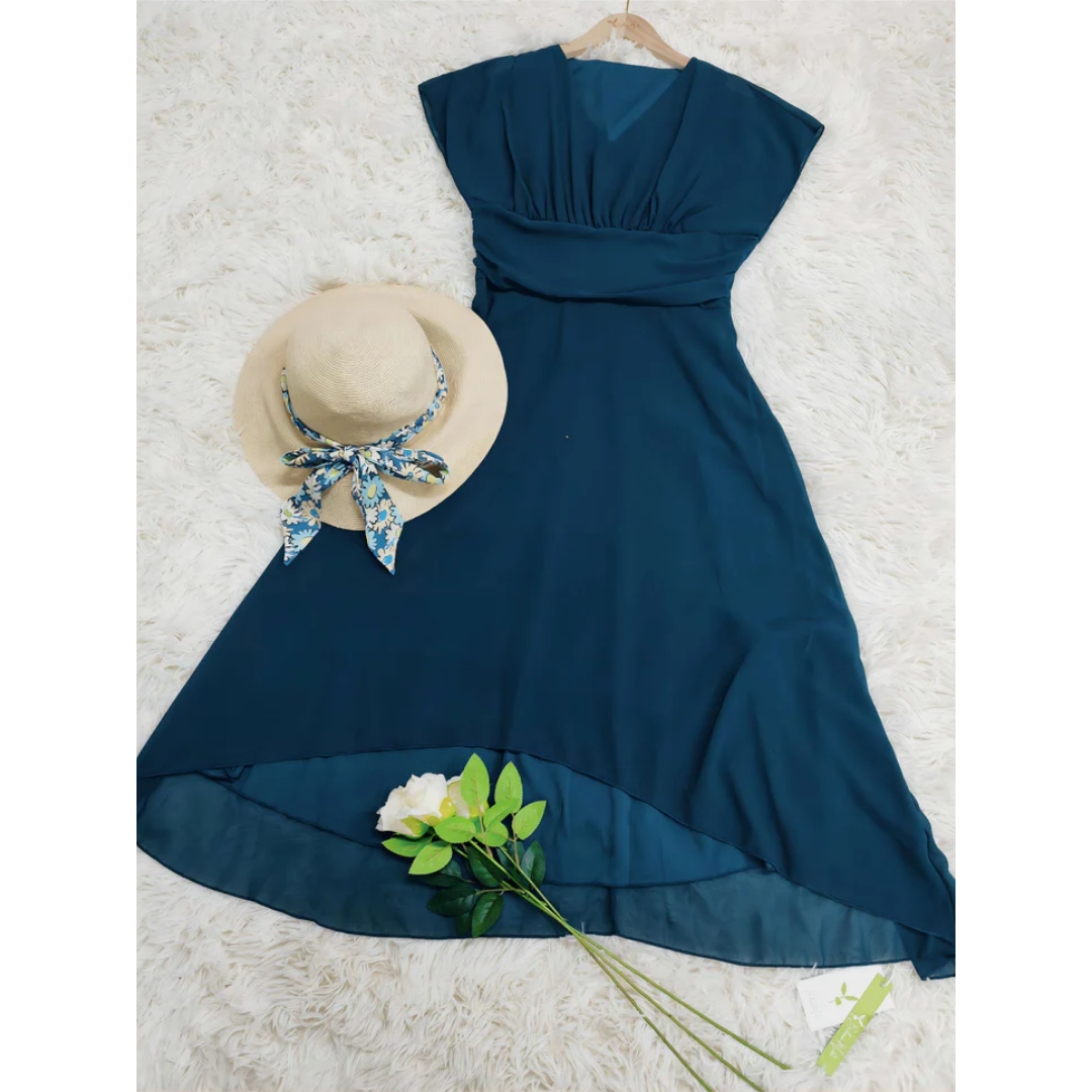 Dame V Utringning Korte Ermer Elegant Kjole | Midi