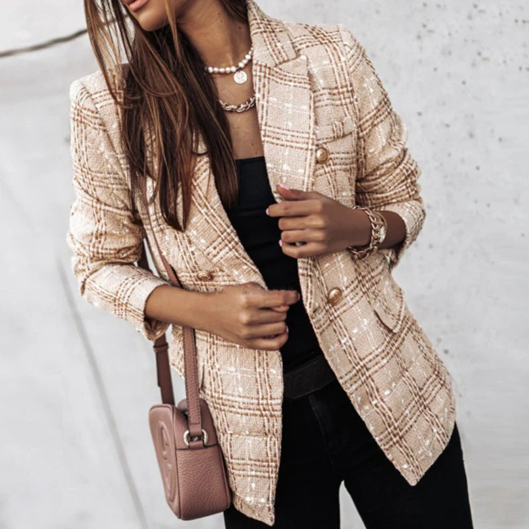 Dame Elegant Rutet Blazer | Langermet