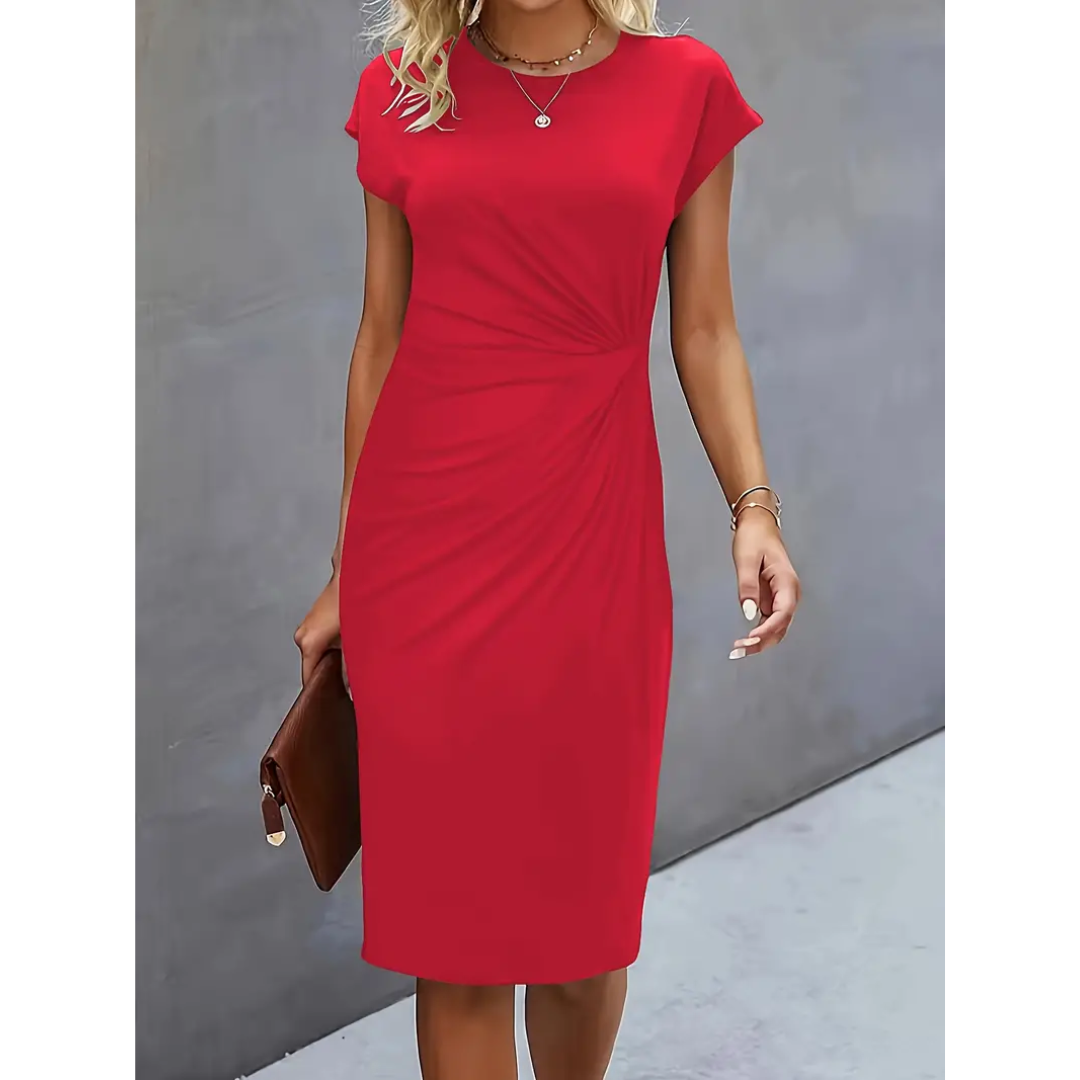 Dame Elegant Rynket Bodycon Kjole | Korte Ermer