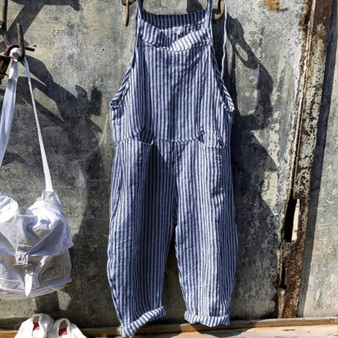 Dame Avslappet Passform Stripete Jumpsuit | Uten Ermer