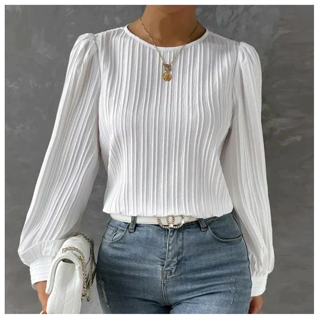 Damen Elegant Plisserte Bluse | Langermet