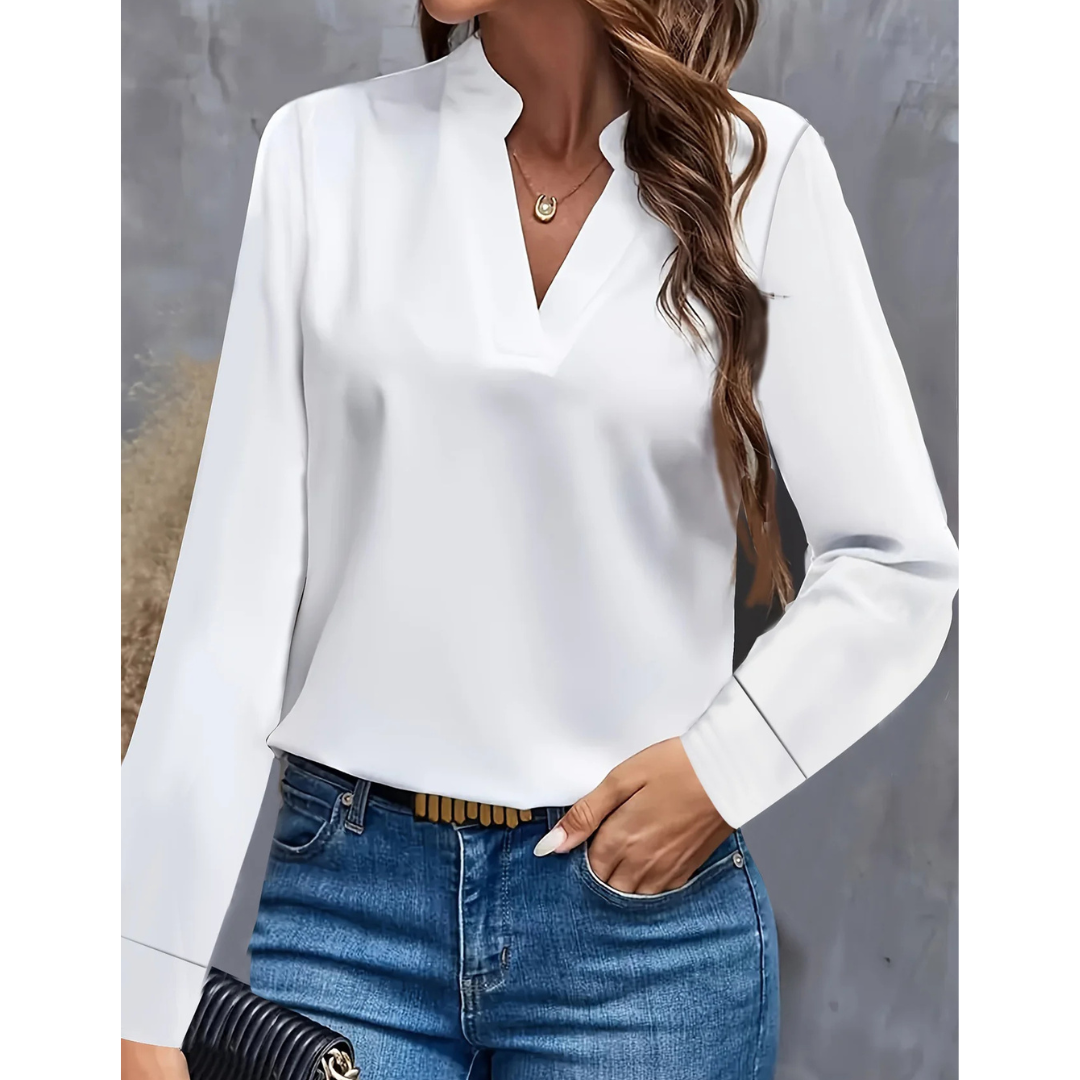 Damen V-Hals Langermet Bluse | Behagelig
