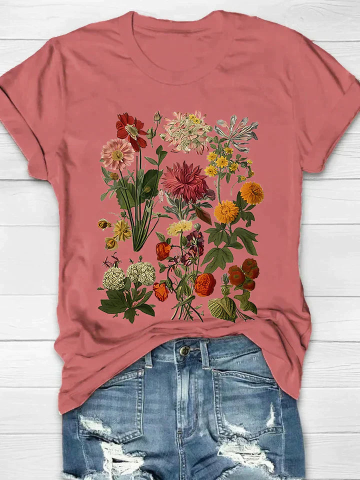 Tasiana | Vintage Dame-T-skjorte med Blomstertrykk
