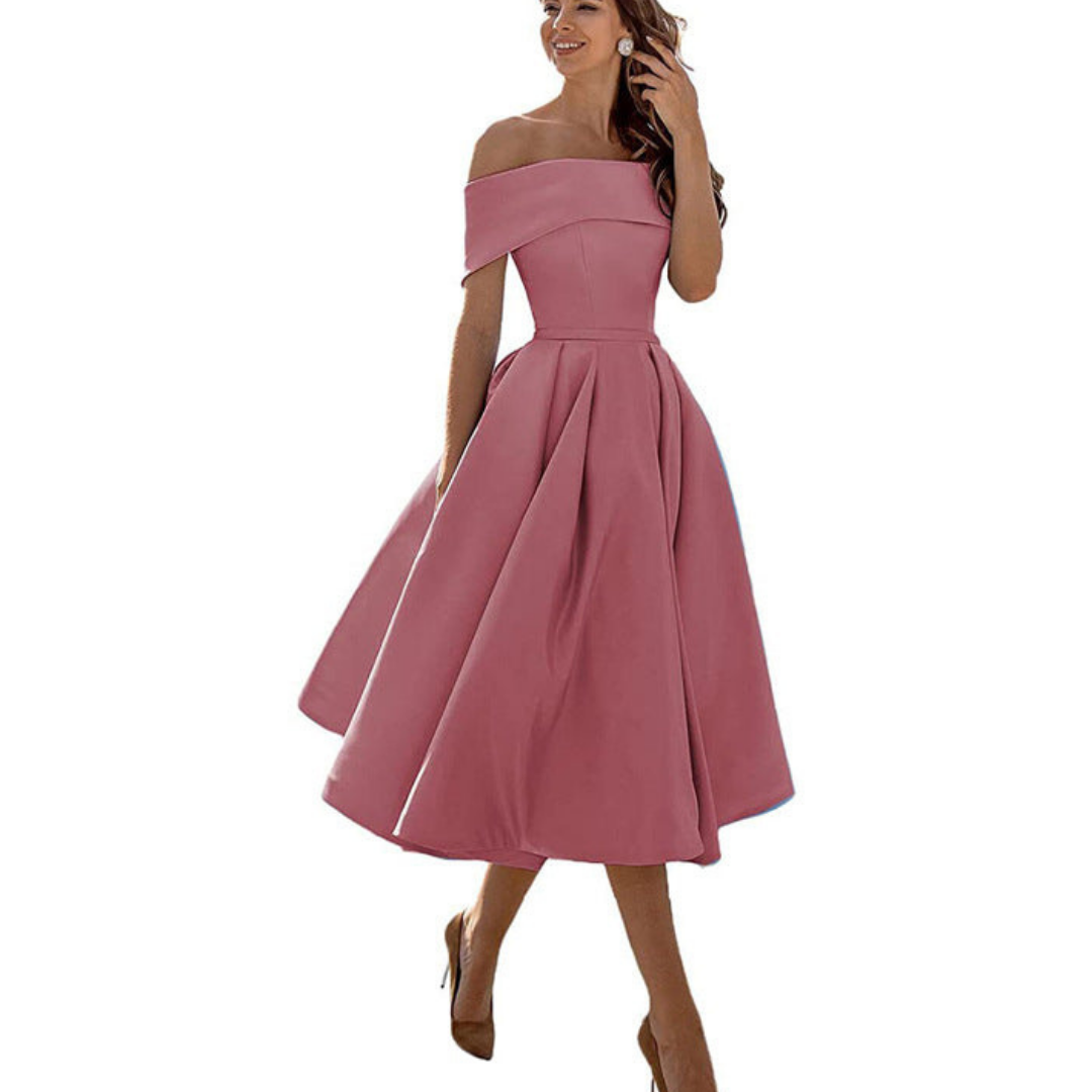 Dame Off-Shoulder Plissert Kjole | Midi
