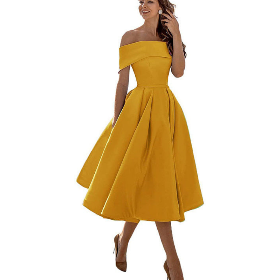 Dame Off-Shoulder Plissert Kjole | Midi