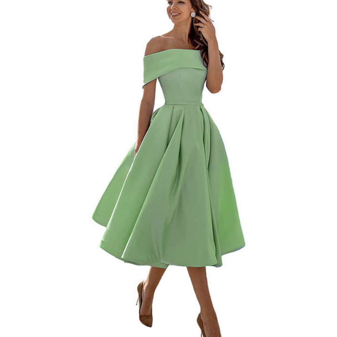 Dame Off-Shoulder Plissert Kjole | Midi