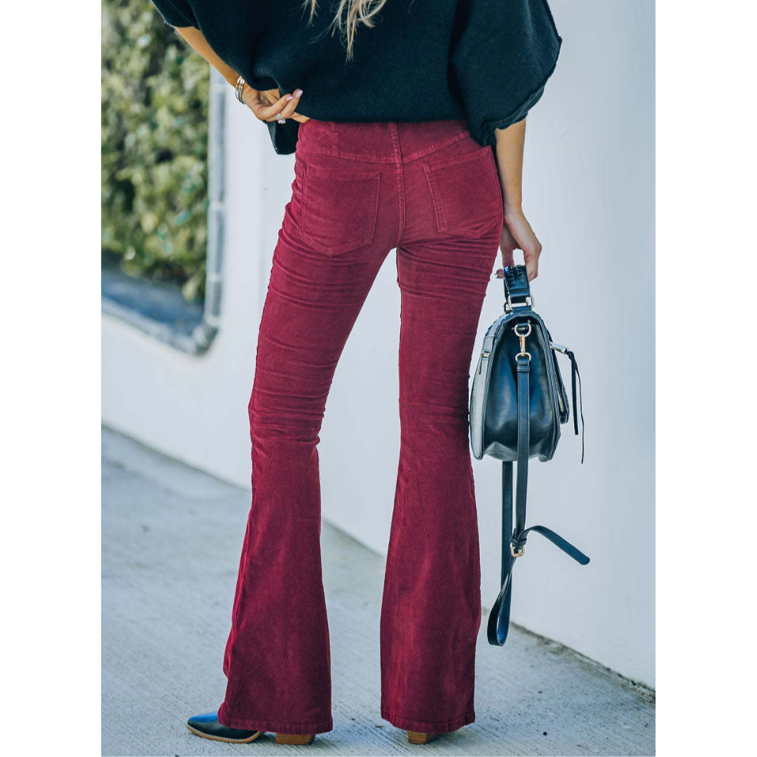 Dame Utslått Bootcut Bukse | Høy Midje