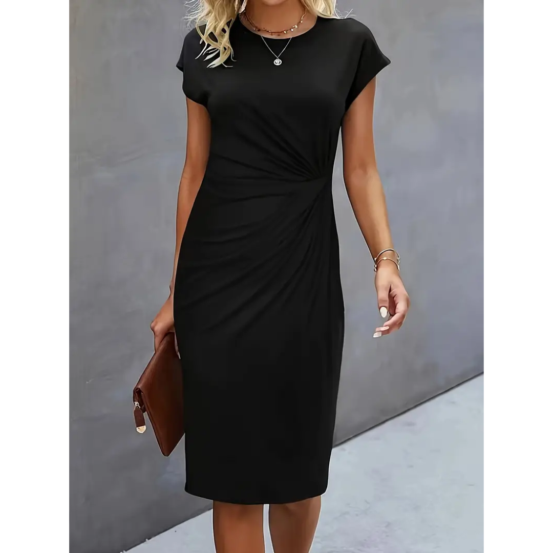 Dame Elegant Rynket Bodycon Kjole | Korte Ermer