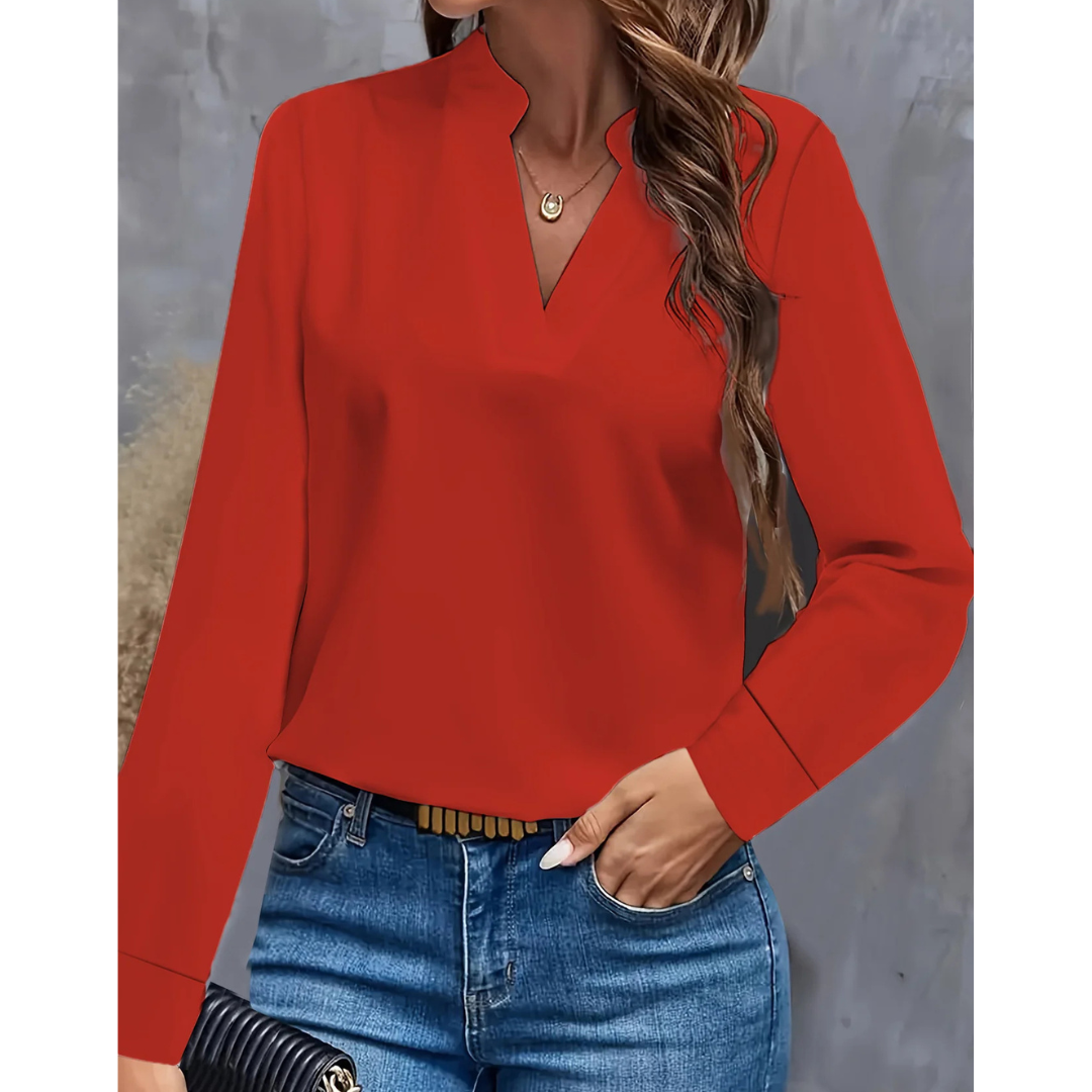 Damen V-Hals Langermet Bluse | Behagelig