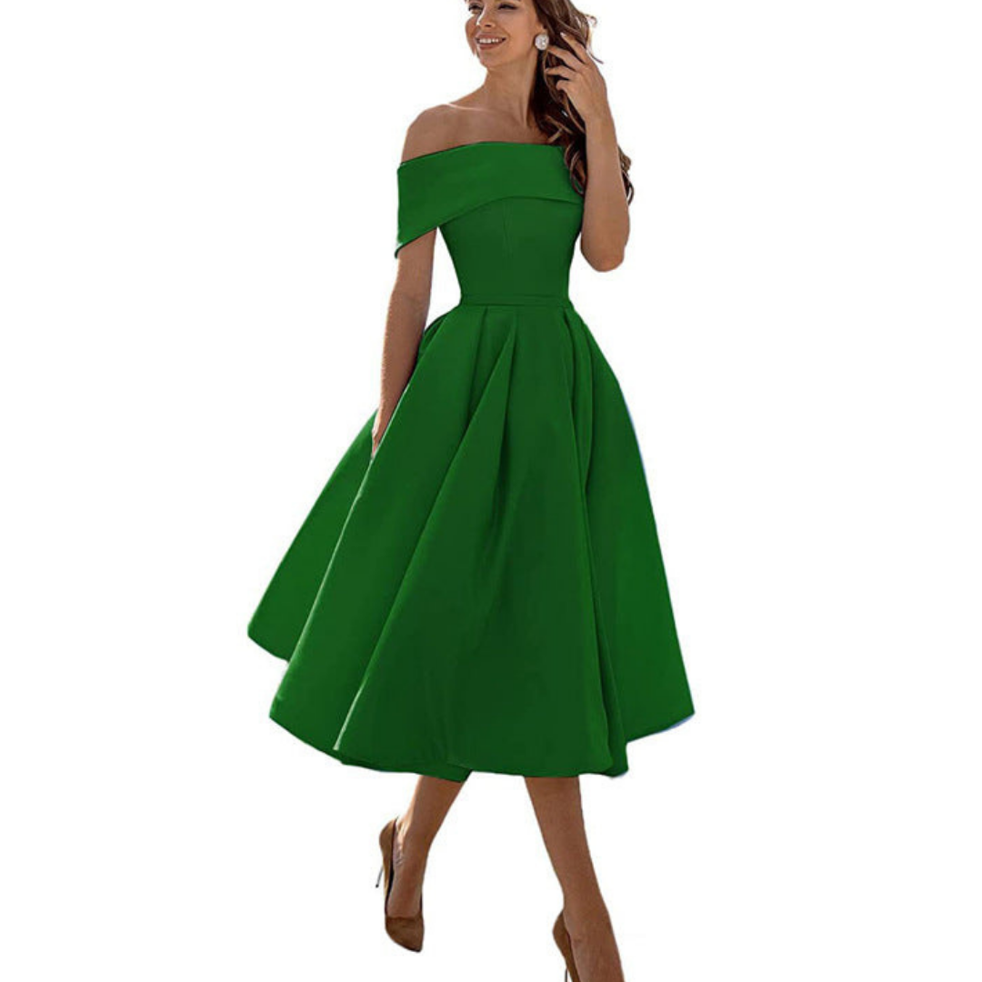Dame Off-Shoulder Plissert Kjole | Midi