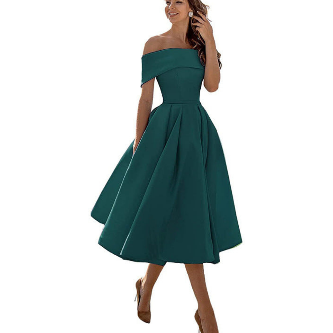 Dame Off-Shoulder Plissert Kjole | Midi