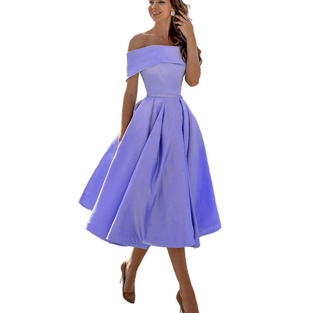 Dame Off-Shoulder Plissert Kjole | Midi