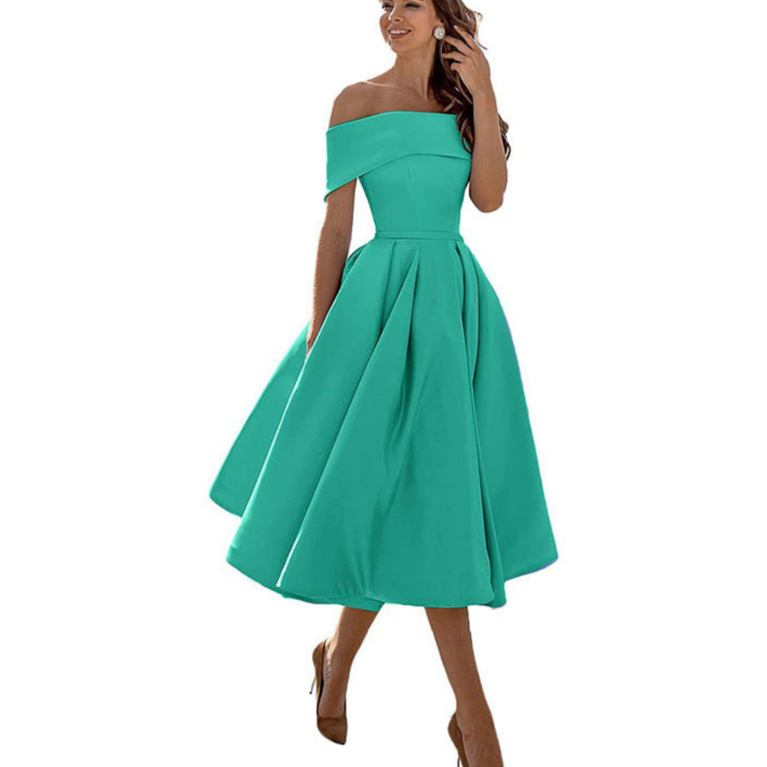 Dame Off-Shoulder Plissert Kjole | Midi