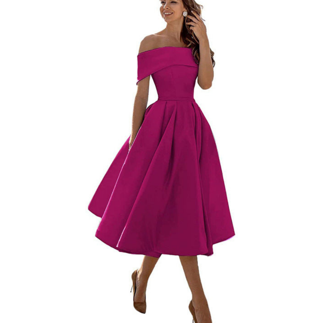 Dame Off-Shoulder Plissert Kjole | Midi
