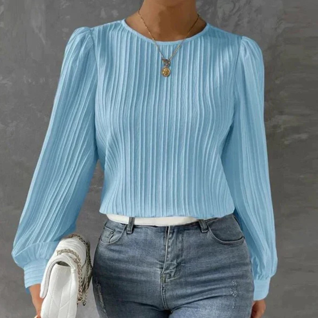Damen Elegant Plisserte Bluse | Langermet