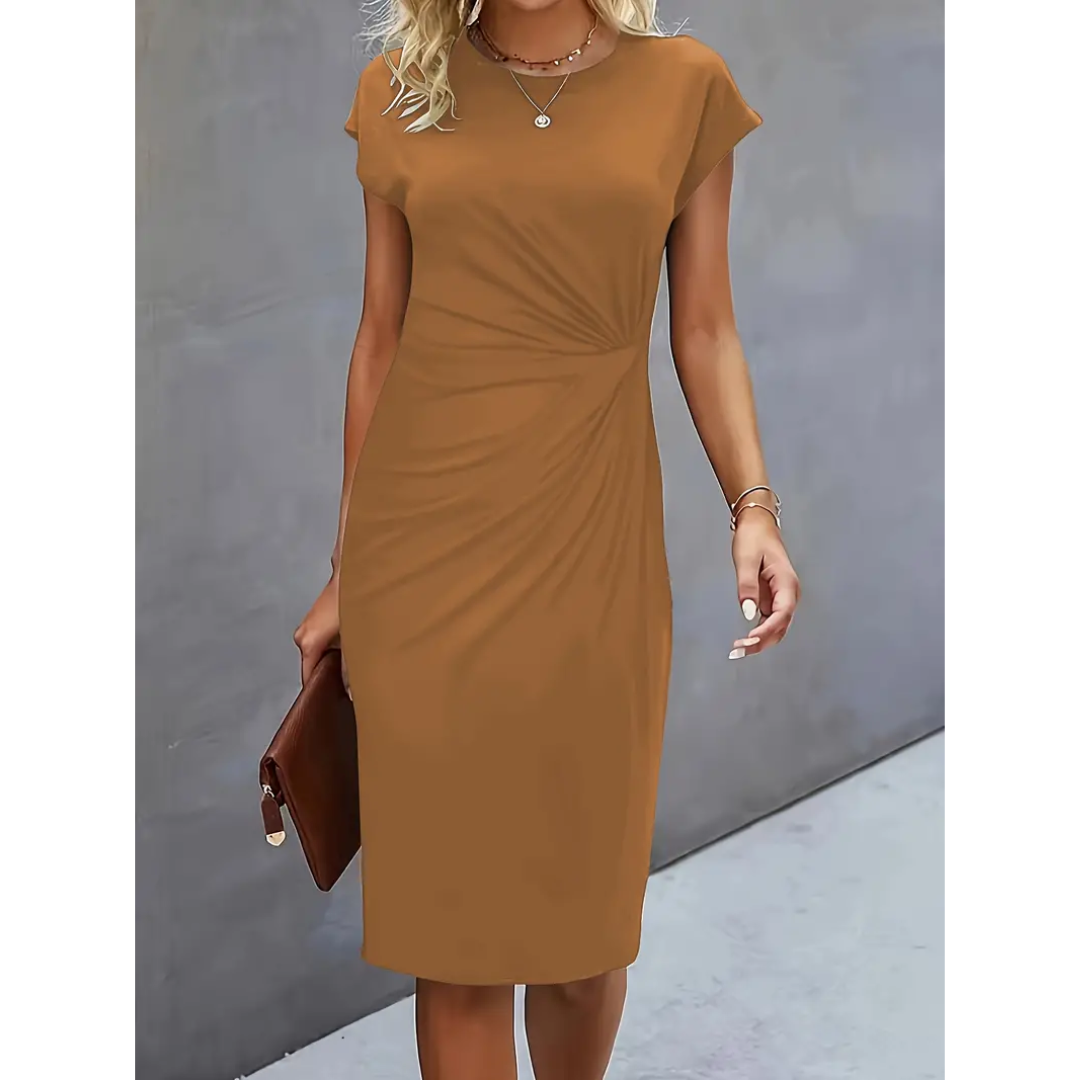 Dame Elegant Rynket Bodycon Kjole | Korte Ermer