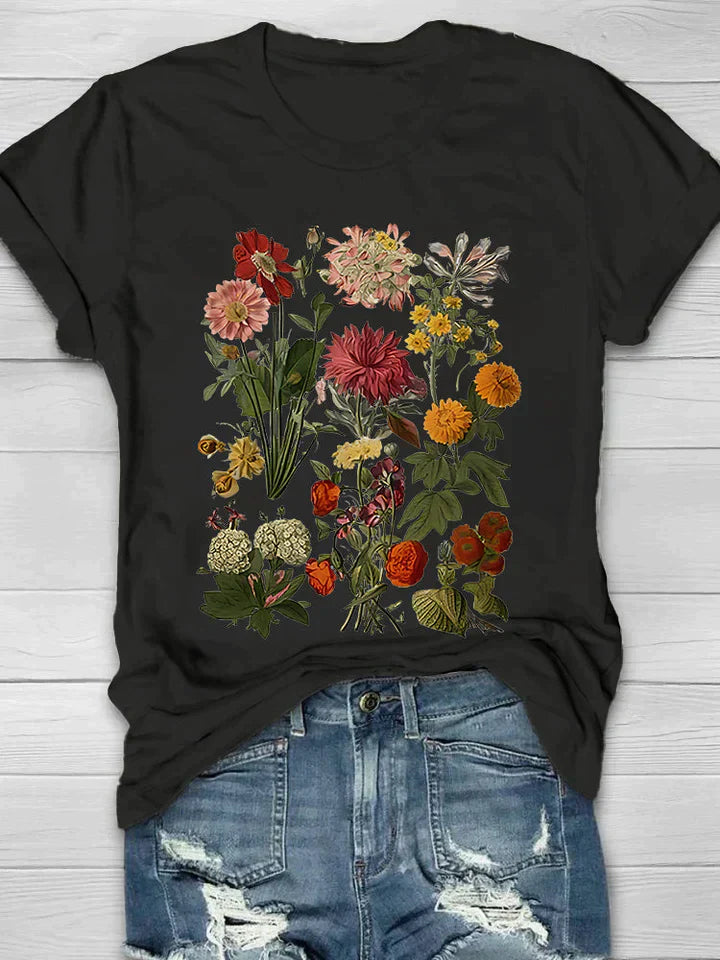 Tasiana | Vintage Dame-T-skjorte med Blomstertrykk