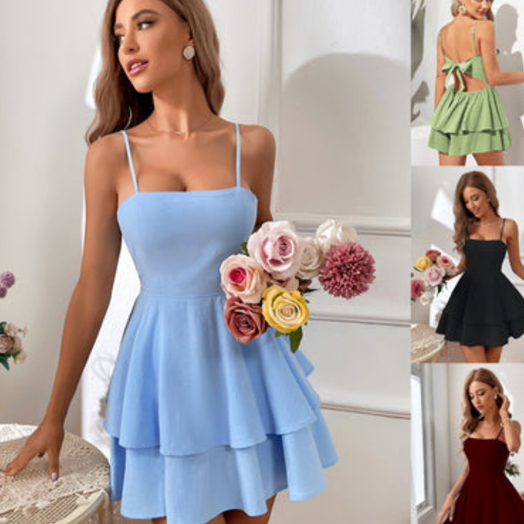 Damen Spaghetti Stropper Slip Kjole | Mini
