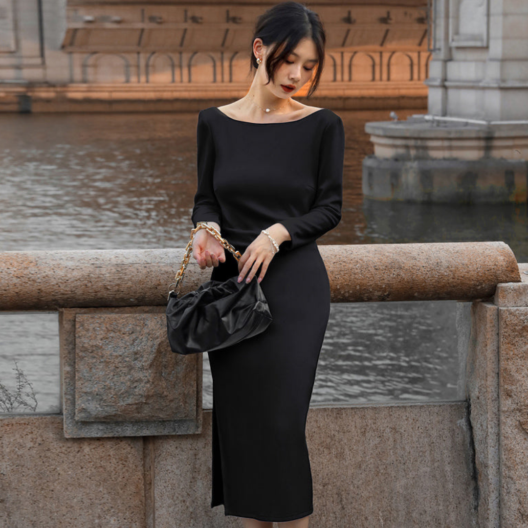 Damen Elegant Båtutskjæring Elegant Kjole | Midi