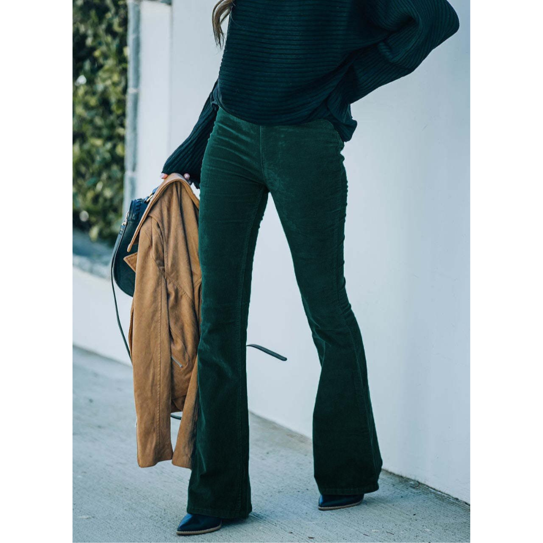 Dame Utslått Bootcut Bukse | Høy Midje